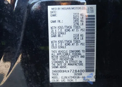 2020 Nissan Frontier Pro-4X 4X4 из США, поврежденный, VIN 1N6ED0EB4LN728400